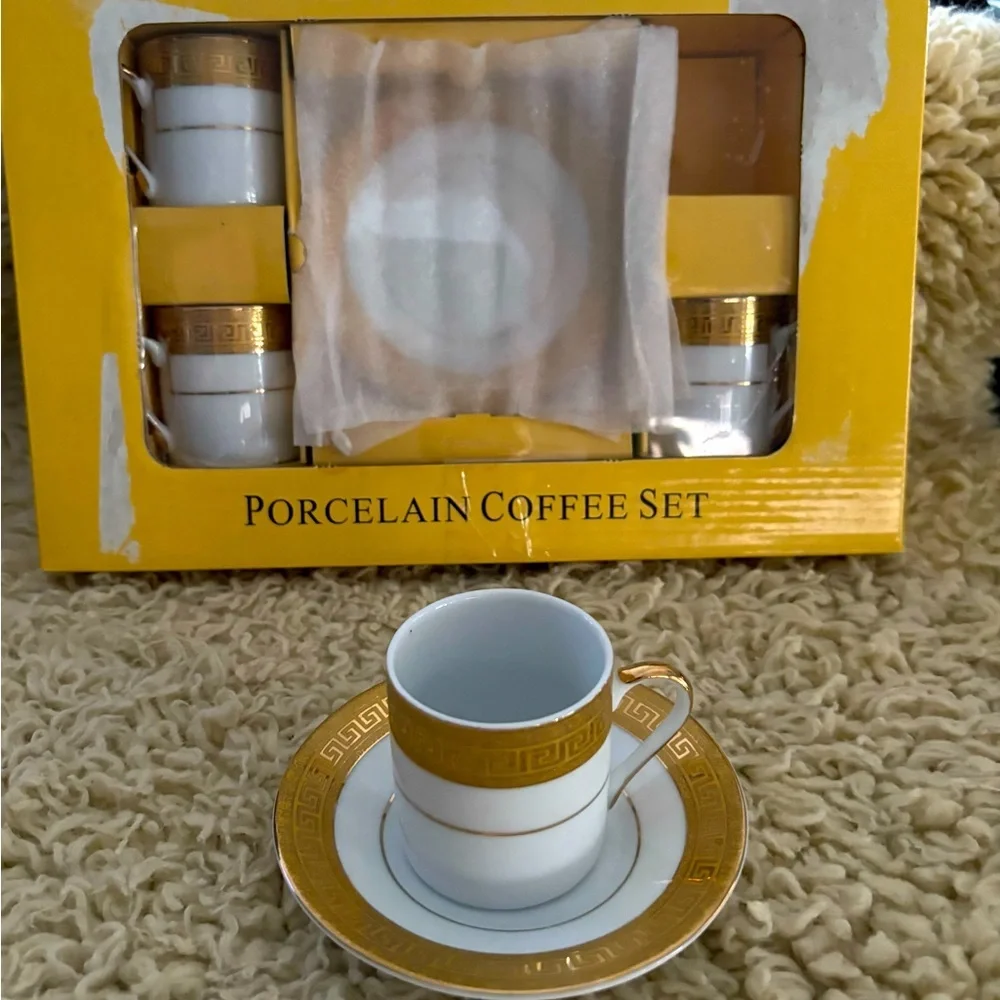 2 sets porcelain Demitasse cup/saucers Espresso morning joe quiet Lux Quality